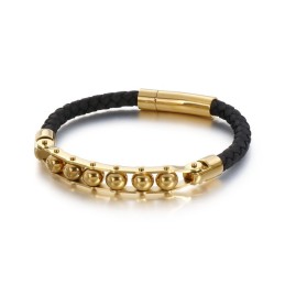 Bracciale In Pelle Intrecciata Con Perline Rotonde Alla Moda Da Uomo