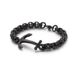 Bracciale In Titanio Nero Con Ancora Per Barca Alla Moda