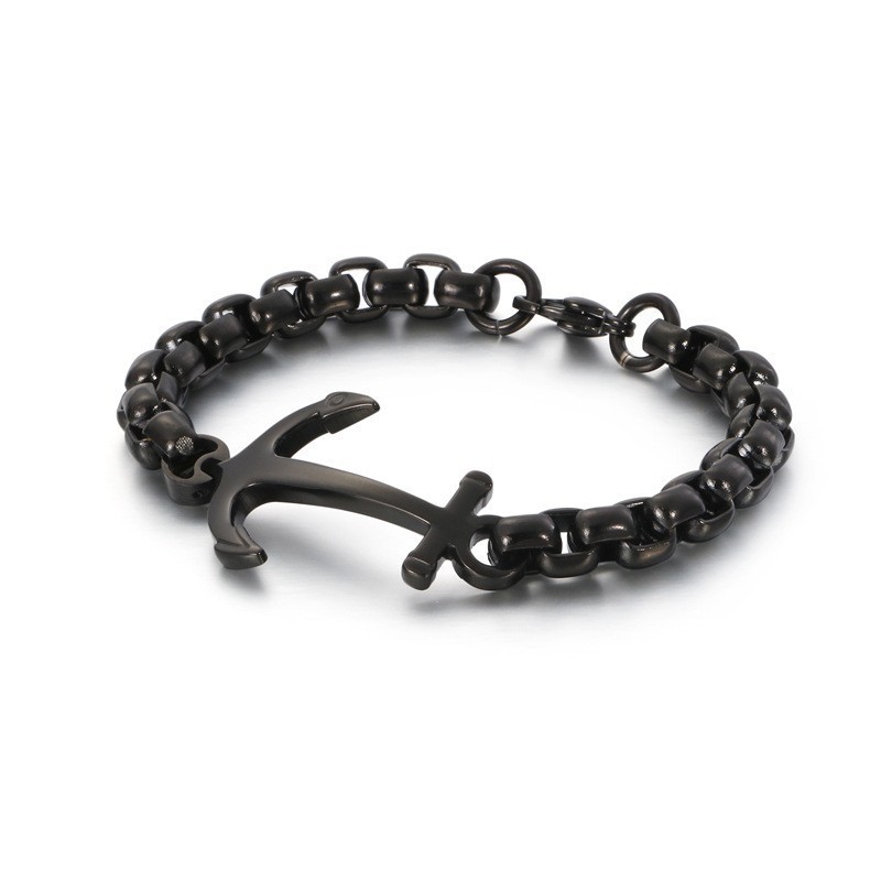 Bracciale In Titanio Nero Con Ancora Per Barca Alla Moda Bracciale In Titanio Nero Con Ancora Per Barca Alla Moda