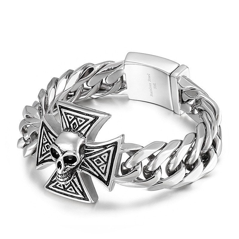 Bracciale Con Teschio E Croce Da Uomo Bracciale Con Teschio E Croce Da Uomo