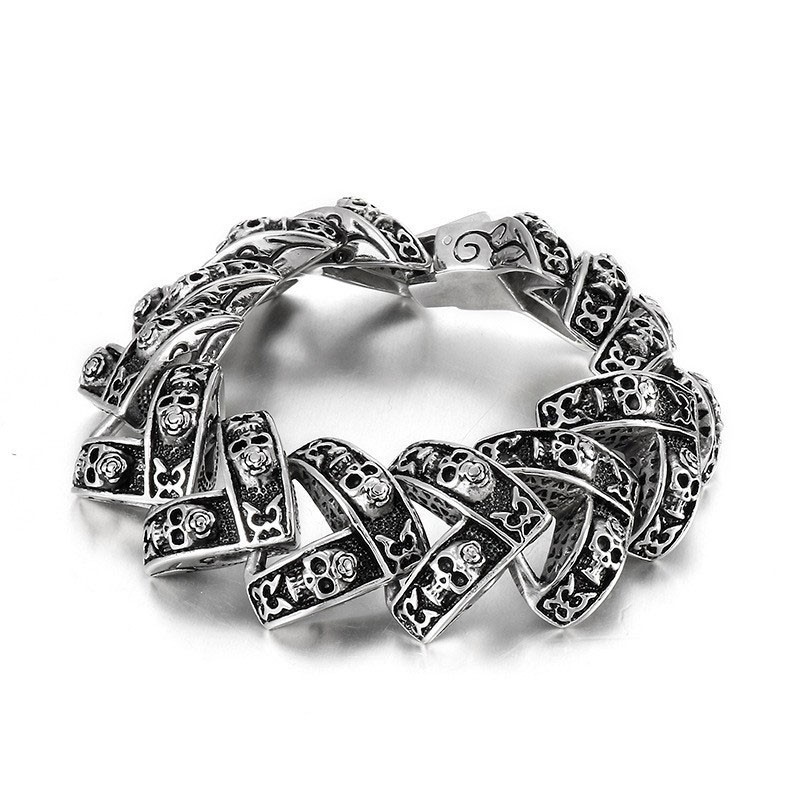 Bracciale Stereoscopico Da Uomo In Titanio Con Teschio Pesante E Fantastico Bracciale Stereoscopico Da Uomo In Titanio Con Teschio Pesante E Fantastico
