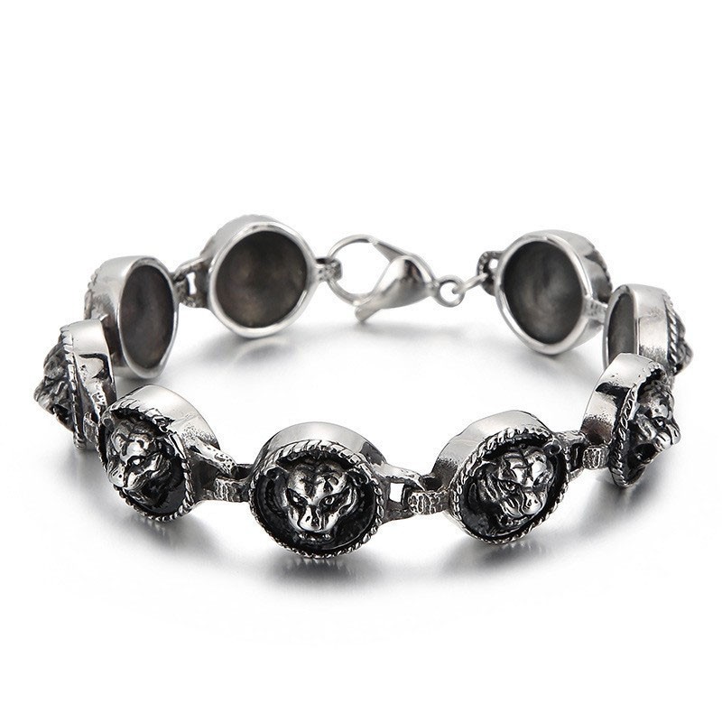 Bracciale Rotondo In Titanio Con Testa Di Tigre In Stile Hip-Hop Per Uomo Bracciale Rotondo In Titanio Con Testa Di Tigre In Stile Hip-Hop Per Uomo