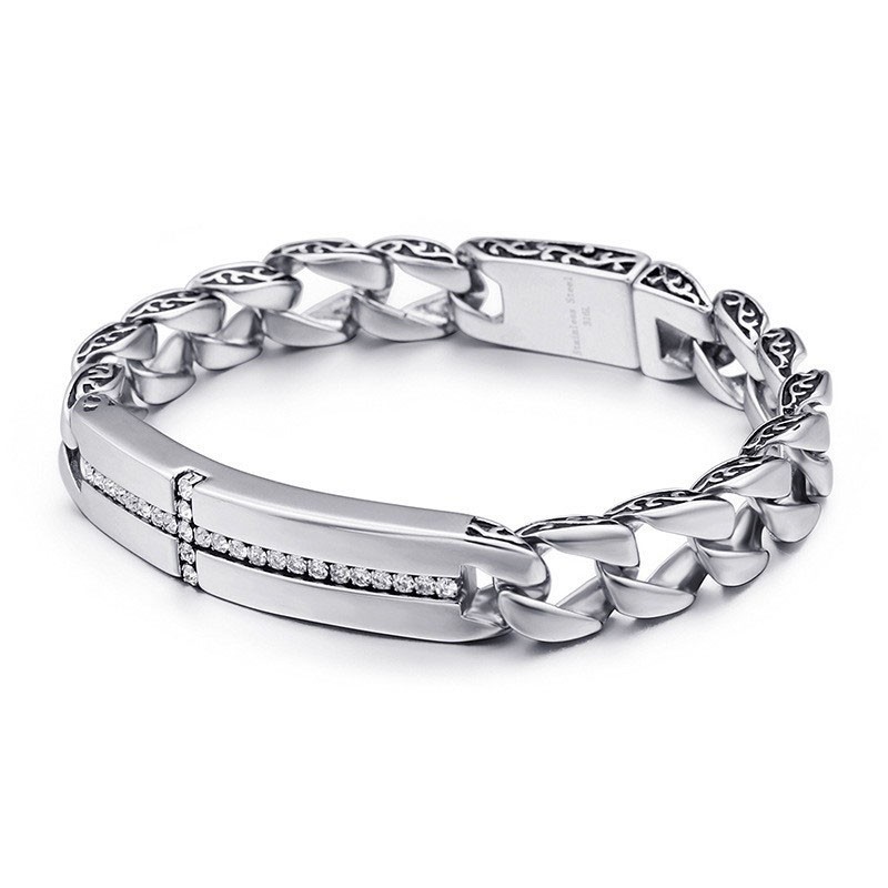 Bracciale Con Croce In Titanio E Diamanti Per Uomo, Gioielli Vintage In Titanio Bracciale Con Croce In Titanio E Diamanti Per Uomo, Gioielli Vintage In Titanio