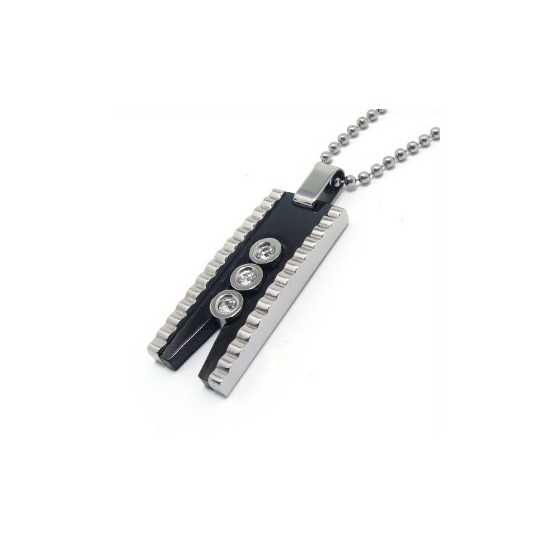 Collana Con Ciondolo In Titanio E Diamanti, Regalo Di Moda Collana Con Ciondolo In Titanio E Diamanti, Regalo Di Moda