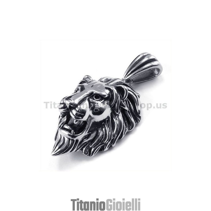 Ciondolo A Forma Di Testa Di Leone In Titanio - Catena Gratuita