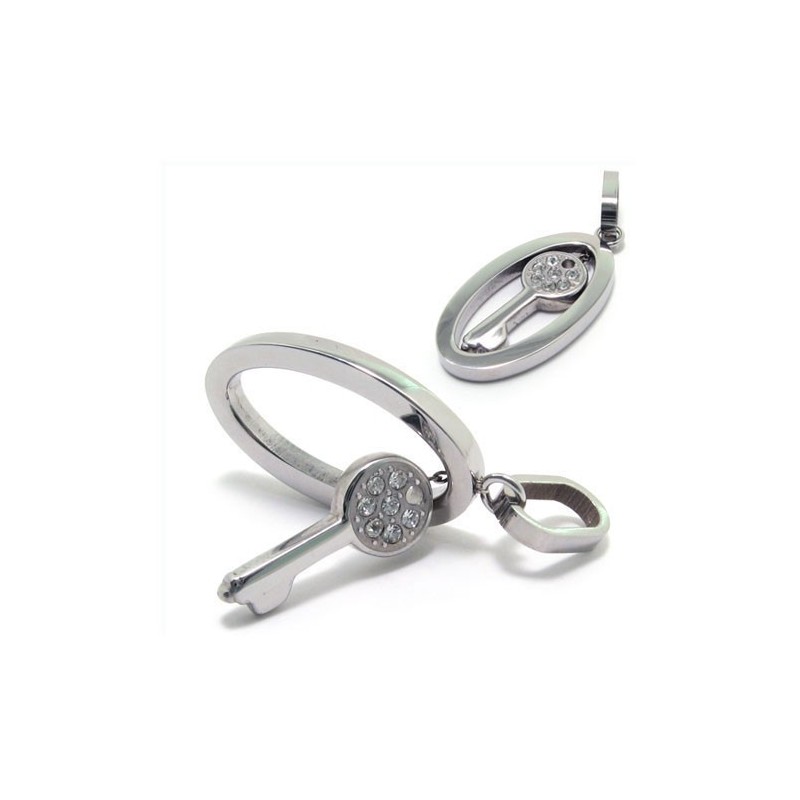 Collana Con Ciondolo A Forma Di Chiave In Titanio Color Argento Con Diamanti Collana Con Ciondolo A Forma Di Chiave In Titanio Color Argento Con Diamanti