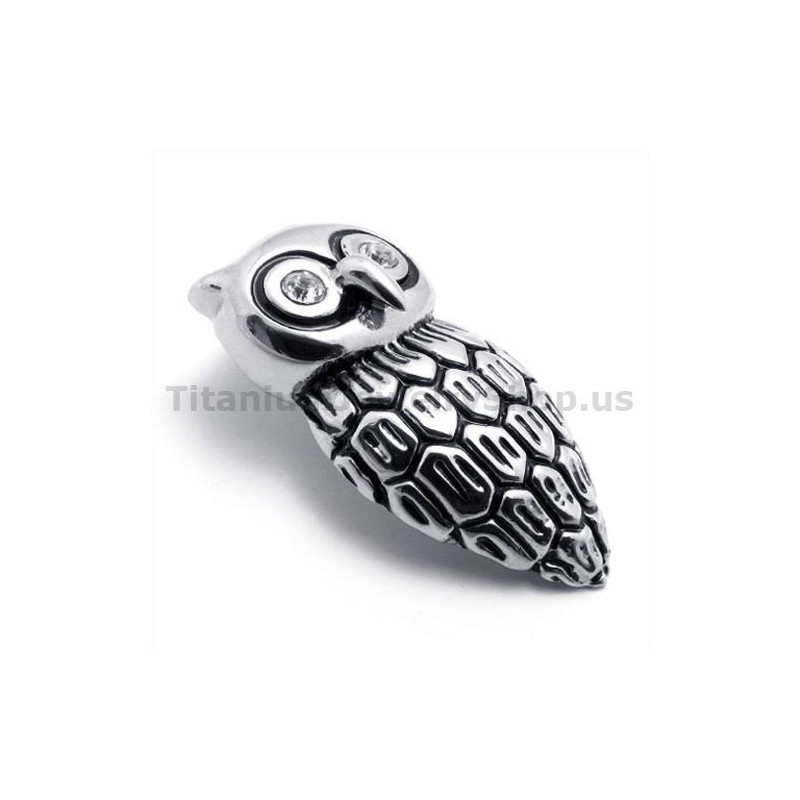 Ciondolo Gufo In Titanio Con Diamante - Catena Gratuita Ciondolo Gufo In Titanio Con Diamante - Catena Gratuita