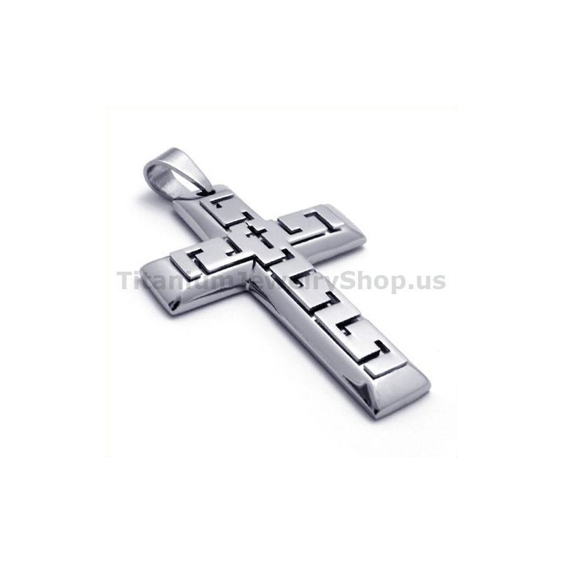 Ciondolo In Titanio Con Croce In Argento - Catena Gratuita Ciondolo In Titanio Con Croce In Argento - Catena Gratuita