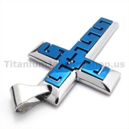 Ciondolo A Croce In Titanio Blu - Catena Gratuita