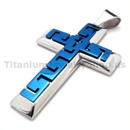 Ciondolo A Croce In Titanio Blu - Catena Gratuita