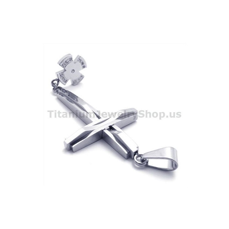 Ciondolo In Titanio Con Croce In Argento E Diamanti - Catena Gratuita Ciondolo In Titanio Con Croce In Argento E Diamanti - Catena Gratuita