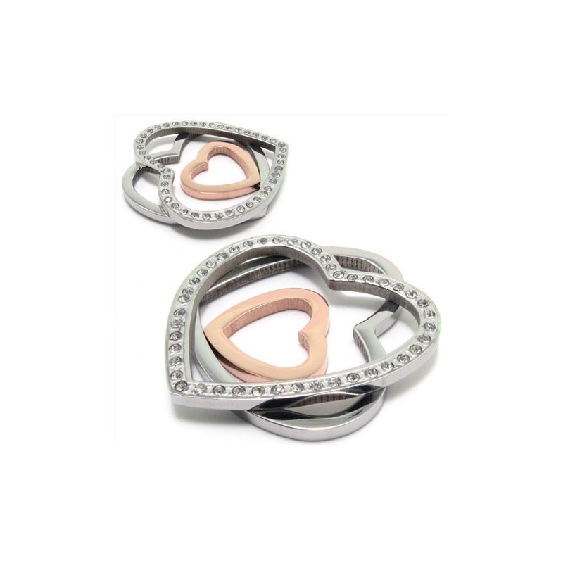 Collana Con Ciondolo In Titanio E Diamanti A Forma Di Cuore Con Tre Cuori Collana Con Ciondolo In Titanio E Diamanti A Forma Di Cuore Con Tre Cuori