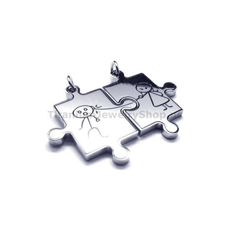 Ciondoli In Titanio A Forma Di Puzzle Con Ciondolo "Love" - Catene Gratuite Ciondoli In Titanio A Forma Di Puzzle Con Ciondolo "Love" - Catene Gratuite