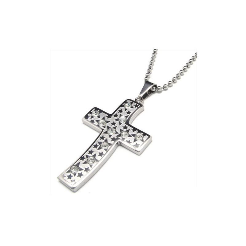 Collana Con Ciondolo A Croce In Titanio E Diamanti Per Uomo Collana Con Ciondolo A Croce In Titanio E Diamanti Per Uomo