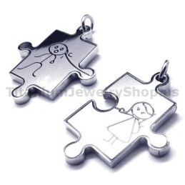 Ciondoli In Titanio A Forma Di Puzzle Con Ciondolo "Love" - Catene Gratuite