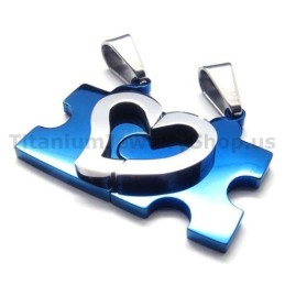 Ciondoli In Titanio A Forma Di Puzzle A Forma Di Cuore (Blu) - Catene Gratuite