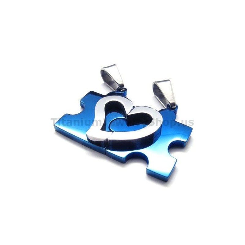 Ciondoli In Titanio A Forma Di Puzzle A Forma Di Cuore (Blu) - Catene Gratuite Ciondoli In Titanio A Forma Di Puzzle A Forma Di Cuore (Blu) - Catene Gratuite