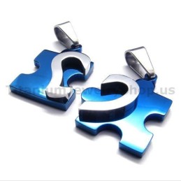 Ciondoli In Titanio A Forma Di Puzzle A Forma Di Cuore (Blu) - Catene Gratuite