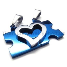 Ciondoli In Titanio A Forma Di Puzzle A Forma Di Cuore (Blu) - Catene Gratuite