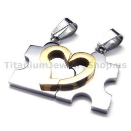 Ciondoli In Titanio A Forma Di Puzzle A Forma Di Cuore (Argento) - Catene Gratuite