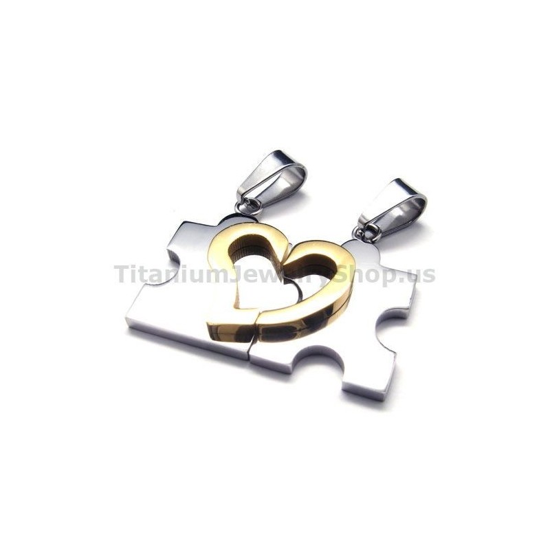 Ciondoli In Titanio A Forma Di Puzzle A Forma Di Cuore (Argento) - Catene Gratuite Ciondoli In Titanio A Forma Di Puzzle A Forma Di Cuore (Argento) - Catene Gratuite