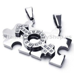 Ciondoli A Forma Di Puzzle In Titanio Con Ciondolo "Love" E Catene Senza Diamanti
