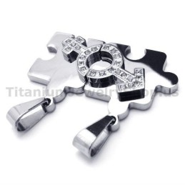Ciondoli A Forma Di Puzzle In Titanio Con Ciondolo "Love" E Catene Senza Diamanti
