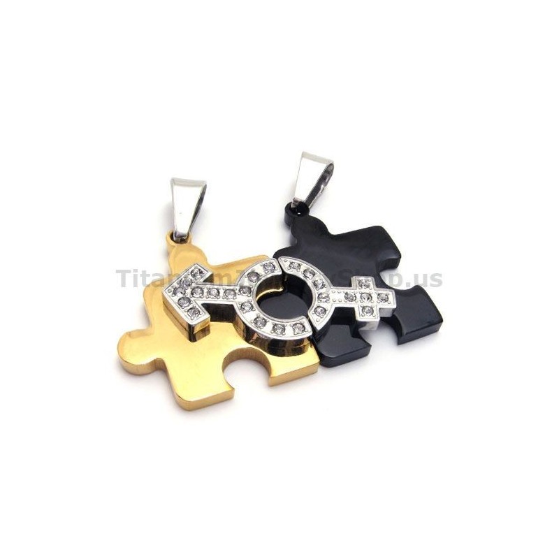 Ciondoli A Forma Di Puzzle In Titanio Con Ciondolo "Love" E Catene Senza Diamanti Ciondoli A Forma Di Puzzle In Titanio Con Ciondolo "Love" E Catene Senza Diamanti