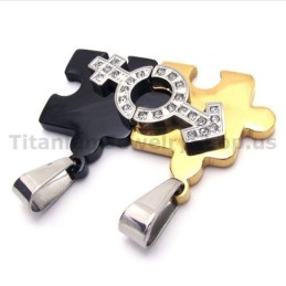 Ciondoli A Forma Di Puzzle In Titanio Con Ciondolo "Love" E Catene Senza Diamanti