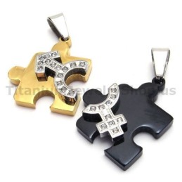 Ciondoli A Forma Di Puzzle In Titanio Con Ciondolo "Love" E Catene Senza Diamanti