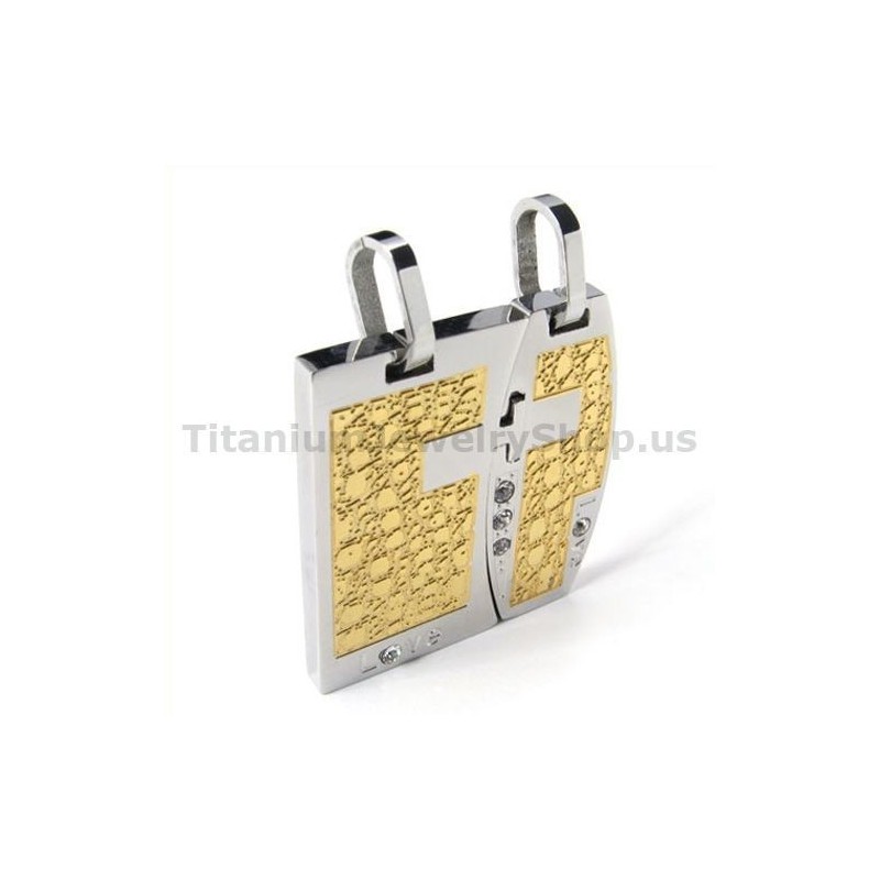 Ciondoli Love Gloden Titanium Lovers Con Catene Senza Diamanti Ciondoli Love Gloden Titanium Lovers Con Catene Senza Diamanti