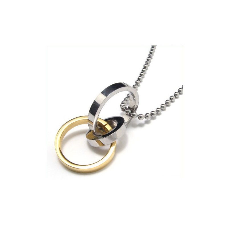 Collana Con Ciondolo A Tre Anelli In Titanio Puro Da Uomo (Nuovo) Collana Con Ciondolo A Tre Anelli In Titanio Puro Da Uomo (Nuovo)