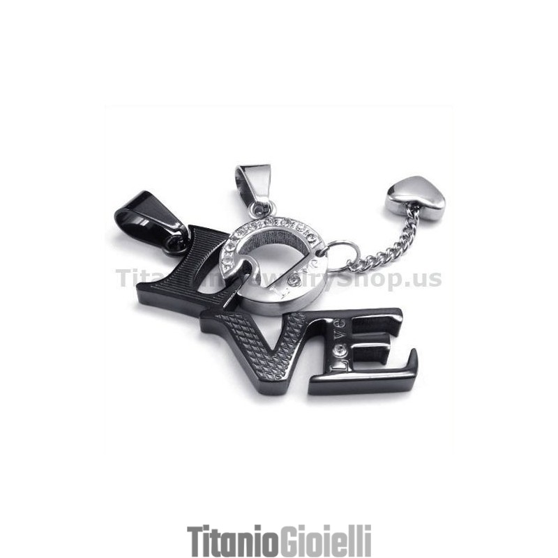 Ciondoli Lovers In Titanio Nero Con Catene Senza Diamanti