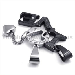 Ciondoli Lovers In Titanio Nero Con Catene Senza Diamanti