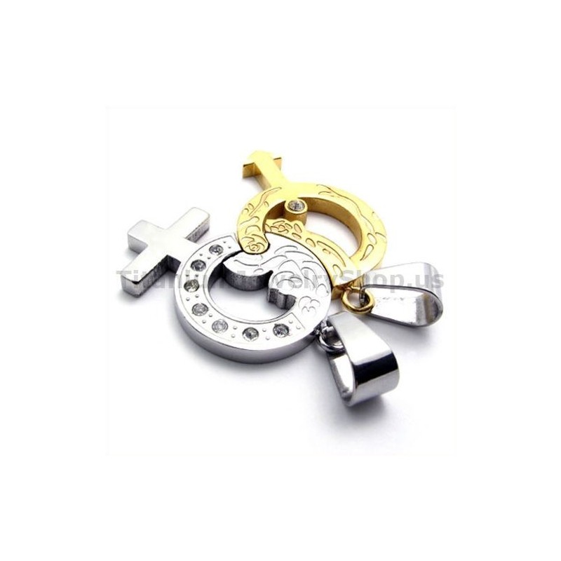 Ciondoli Dorati Titanium Lovers Con Catene Senza Diamanti Ciondoli Dorati Titanium Lovers Con Catene Senza Diamanti