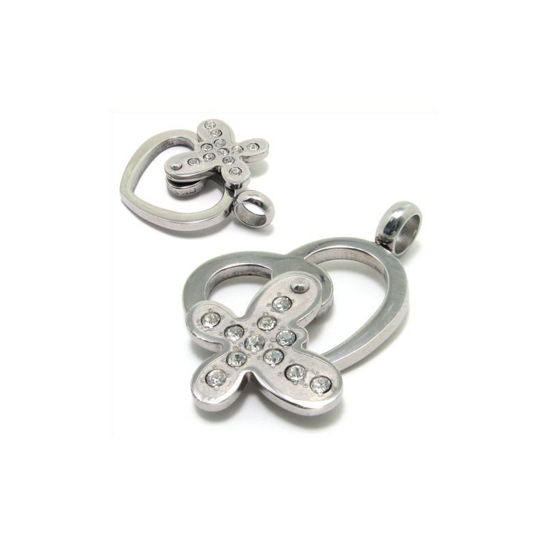 Collana Con Ciondolo In Titanio E Diamanti A Forma Di Cuore, Regalo Di Moda Collana Con Ciondolo In Titanio E Diamanti A Forma Di Cuore, Regalo Di Moda