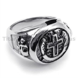 Anello Con Teschio In Titanio Con Croce