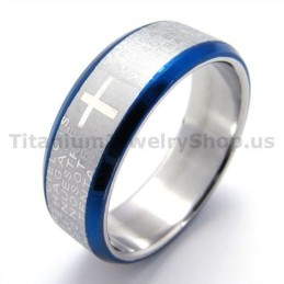 Anello In Titanio Con Croce (Blu)