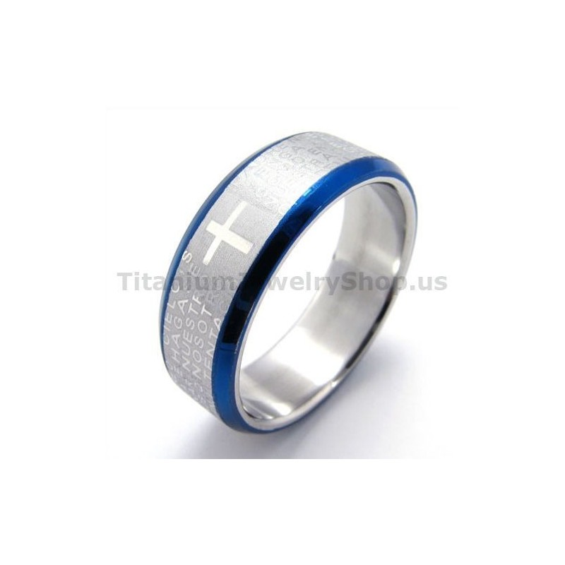 Anello In Titanio Con Croce (Blu)