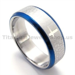 Anello In Titanio Con Croce (Blu)