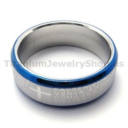 Anello In Titanio Con Croce (Blu)