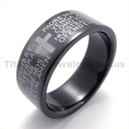 Anello In Titanio Nero Con Croce