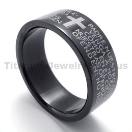 Anello In Titanio Nero Con Croce