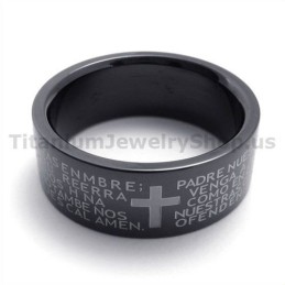 Anello In Titanio Nero Con Croce