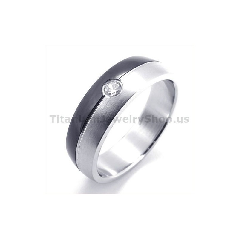 Anello In Titanio Nero Con Diamante Anello In Titanio Nero Con Diamante