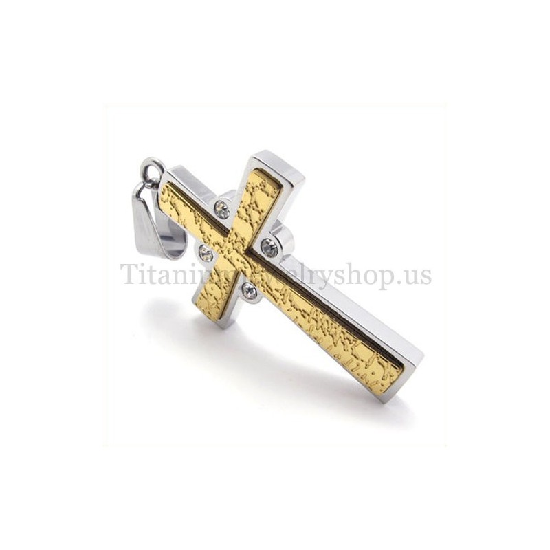 Ciondolo A Croce In Titanio Con Due Strati Di Oro E Diamanti