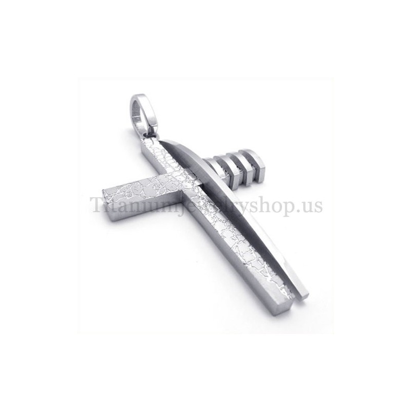 Ciondolo A Croce In Titanio Da Uomo, Forma Asimmetrica, In Argento Puro Ciondolo A Croce In Titanio Da Uomo, Forma Asimmetrica, In Argento Puro