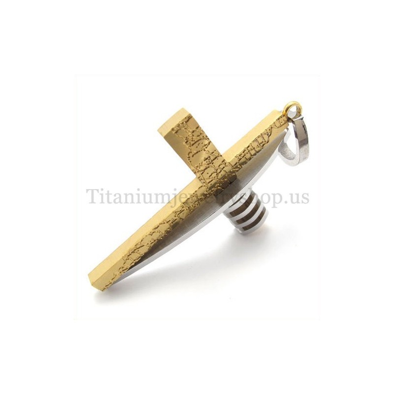 Ciondolo A Croce In Titanio Da Uomo, A Forma Asimmetrica, In Oro E Argento Ciondolo A Croce In Titanio Da Uomo, A Forma Asimmetrica, In Oro E Argento