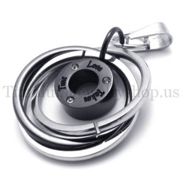 Anello Multiplo Nero Con Ciondolo In Titanio Inciso "Take Time Love"