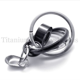 Anello Multiplo Nero Con Ciondolo In Titanio Inciso "Take Time Love"